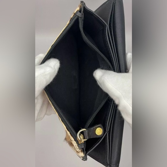 Jimmy Choo Wallet Leopard Print Calf Fur Black Leather Gold HDWRE 7.9x4” EUC - Picture 9 of 16